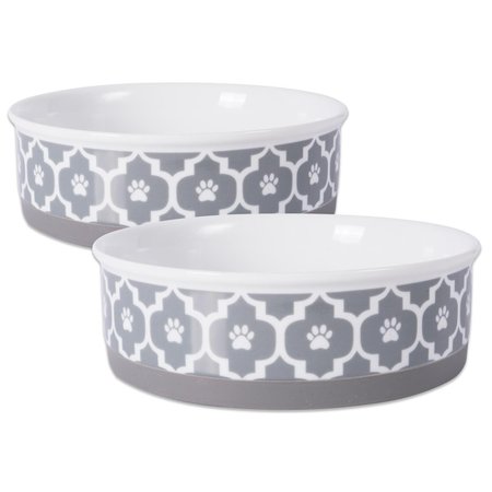 DESIGN IMPORTS 6 x 2 in. Lattice Pet Bowl Grey - Medium - Set of 2 CAMZ37237